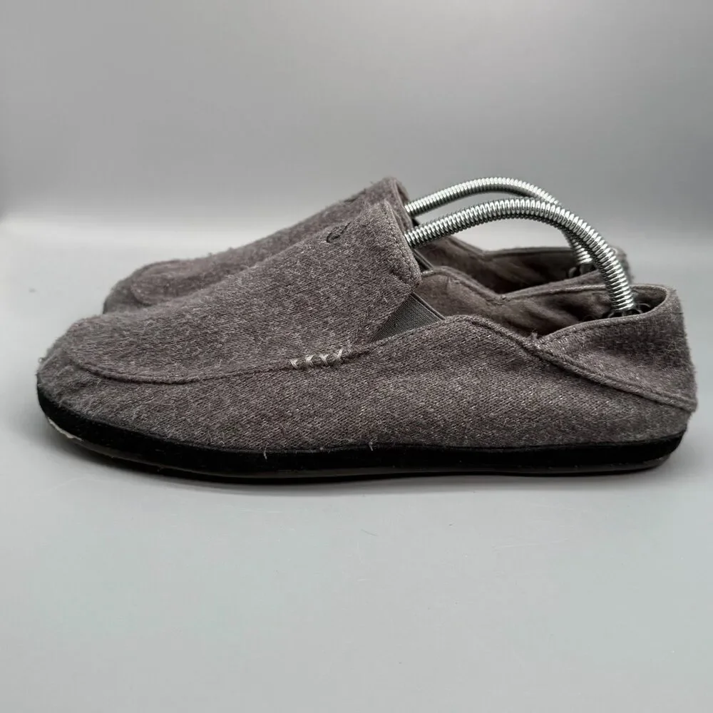 Olukai Moloa Hulu Men's 9 Gray Wool Lightweight Slip-On Low Top Comfort Slippers